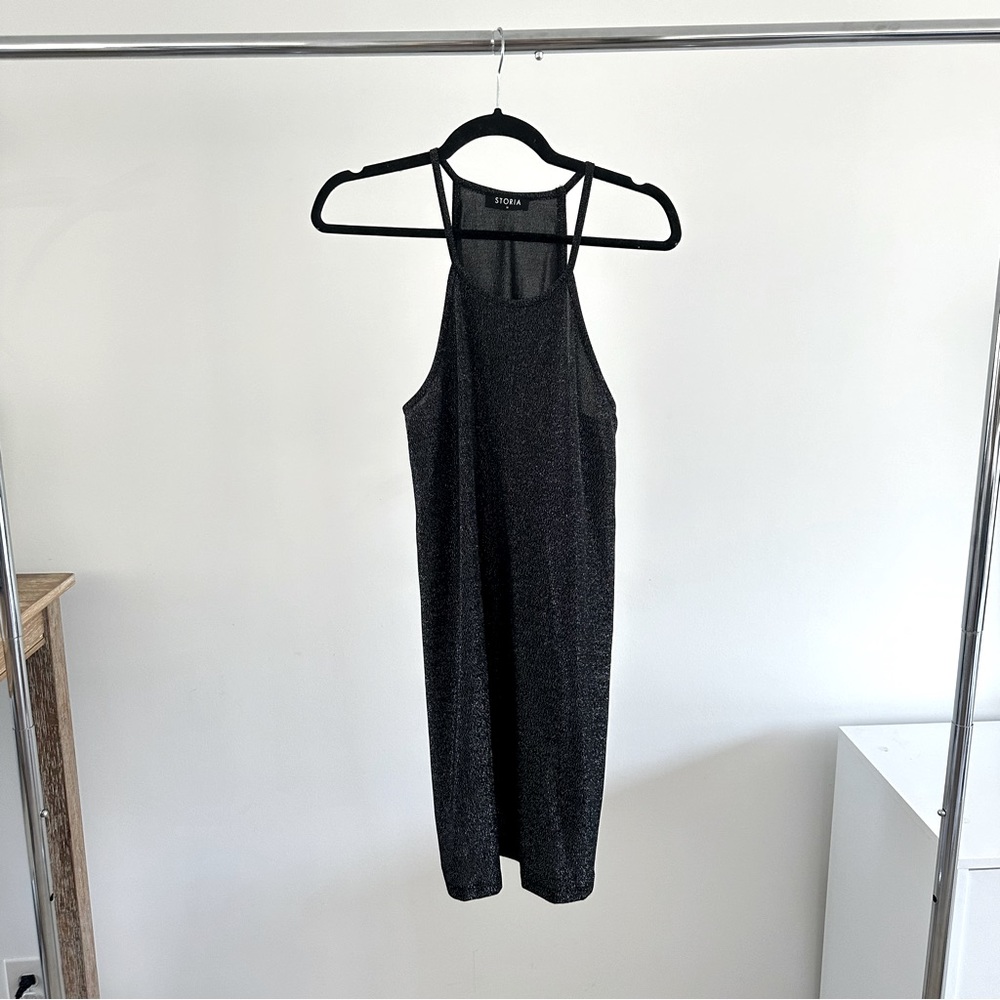 New Years Eve Mini Dress Metallic Silver Sparkle Babydoll Dress Storia - Picture 8 of 13